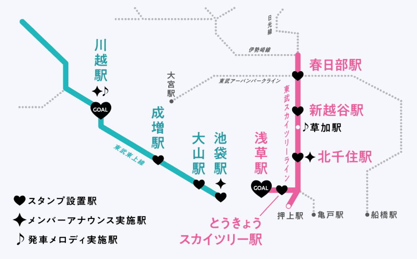 スタンプ設置駅の路線図